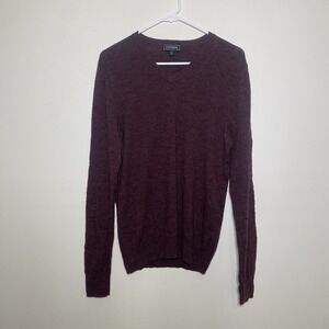 Express 100% Merino Wool Sweater Mens Small Maroon Long Sleeve V Neck Pullover